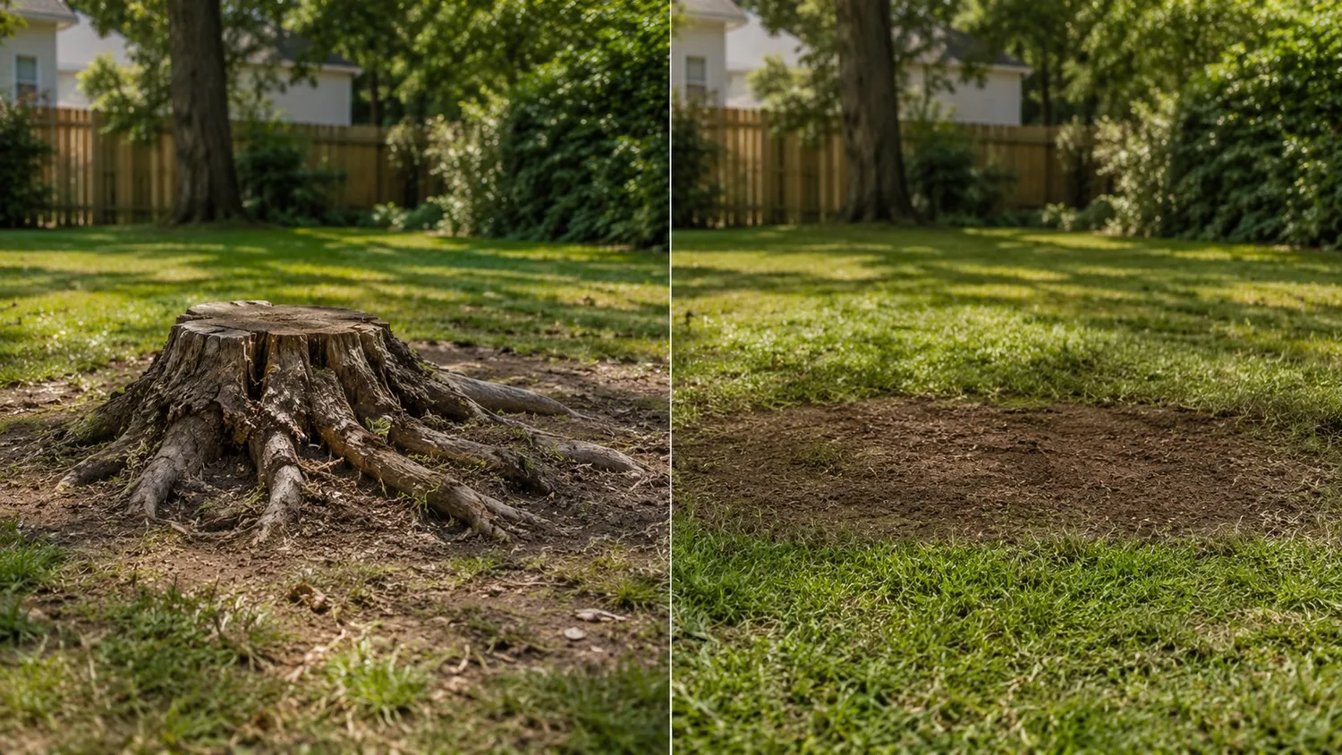 Stump before and after grinding
